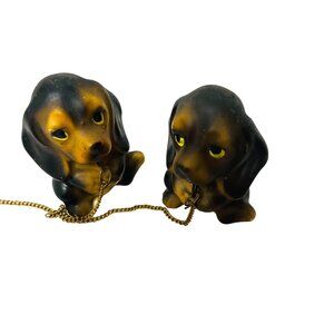 Vintage Ceramic Puppy Dog Figurines With Chain 2 1/2"
